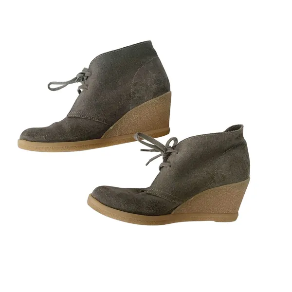 J Crew Lace Up Wedge Ankle‎ Suede Boots Booties Shoes Women's Size 8 Grey - Image 2