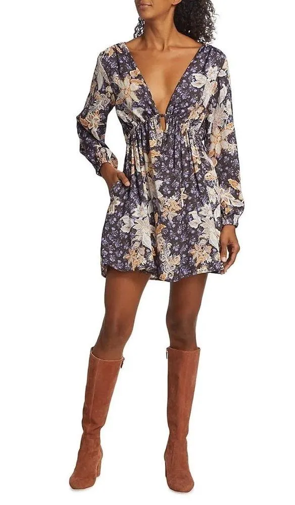 Free People Soli Mini Long Sleeve Satin Dress M - Image 2