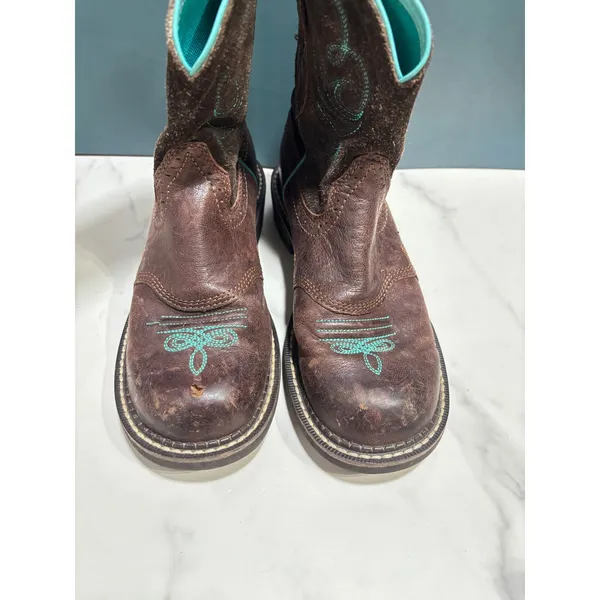 Ariat‎ Fatbaby Brown Leather Turquoise Stitch Western Cowboy Boots Womens 7B - Image 2