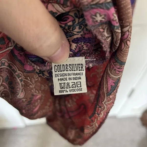 Gold & Silver Paris Floral Boho Maxi Skirt Size Small Pastel Paisley Peasant - Image 5