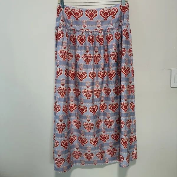 Hill House The Kate Midi Cotton Sateen Skirt in Poppy Damask Stripe Size XL - Image 5