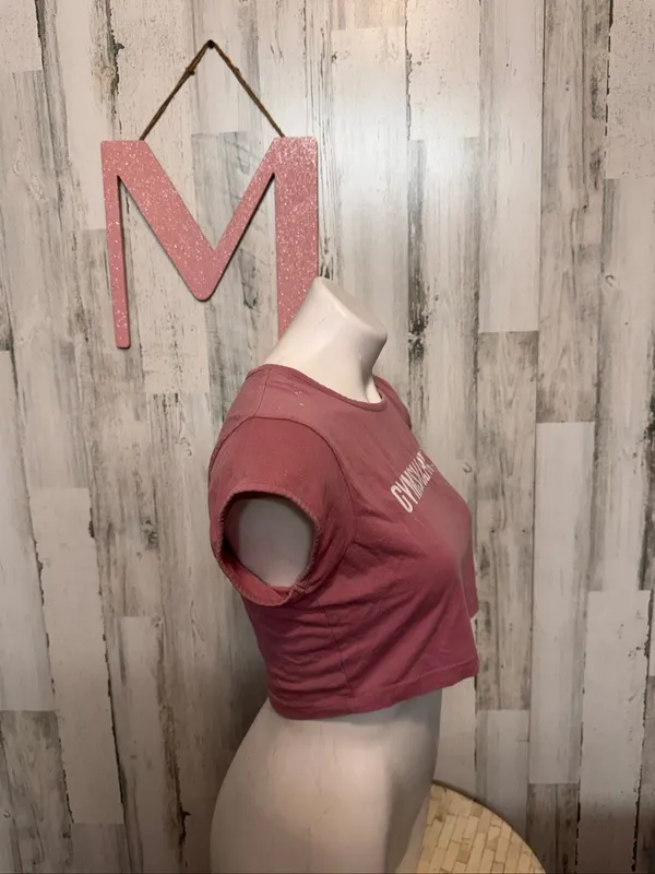 Gymshark Dusky Pink Cropped Short Sleeve Graphic Tee Womens Size Medium - Image 7