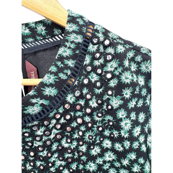 Ranna Gill Anthropologie‎ Floral Mirror Sequin Ruffle Sleeve Mini Dress M - Image 7
