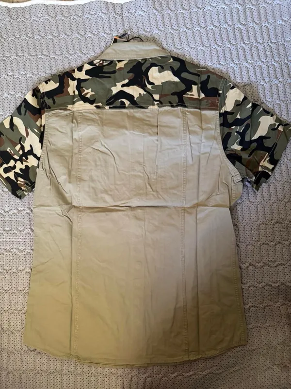 Men's Short-Sleeve Button-Down Shirt with Camouflage Sleeves - Beige - Image 4