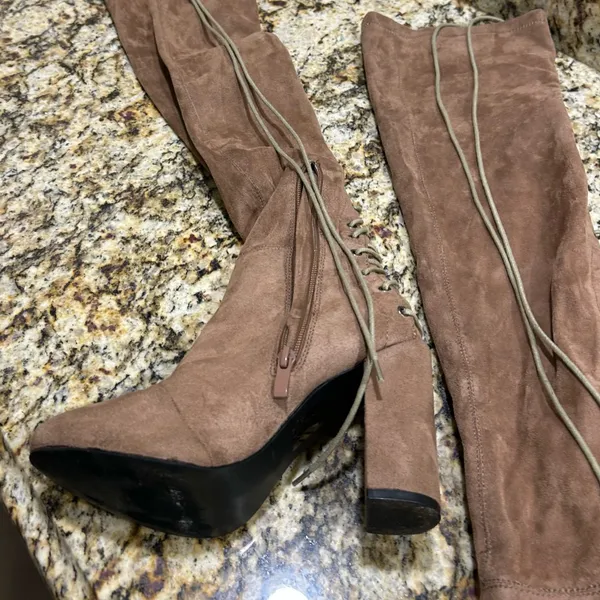 EGO Lace-Up Over-the-Knee Suede Boots in Brown size 4 great condition - Image 3