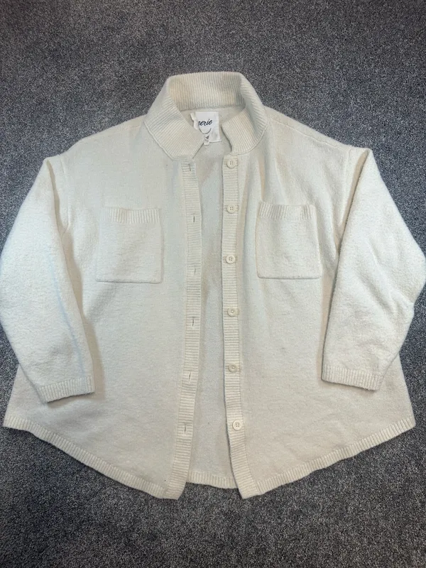 Aerie Cream Cozy Knit Shirt Jacket Button Front Women’s M - Image 3