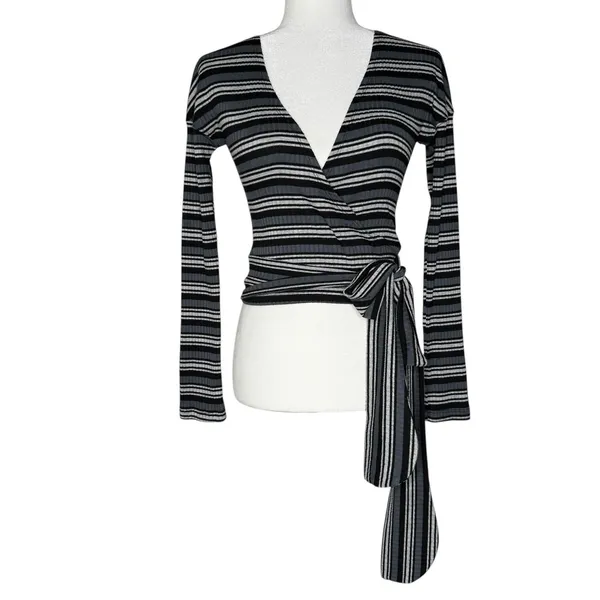 Free People Small Always‎ With Me Striped Faux Wrap Long Sleeve Tee - Image 3