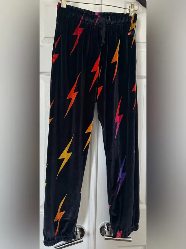 Aviator Nation Black Velvet Hoodie and pants set Multicolor Lightning Bolt - Image 7