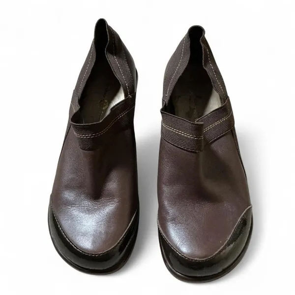 Jambu Brown Leather Wedge Pumps Patent Toe Slip On Shoes Womens‎ - Image 3