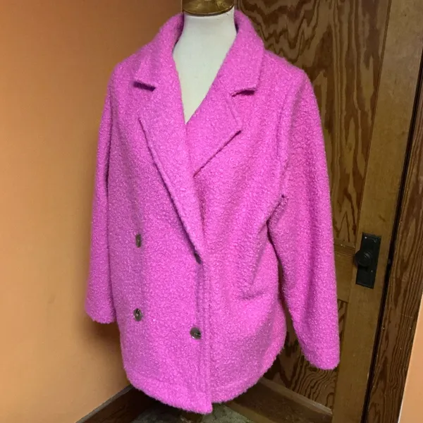 Cozy Casual Cozy Co. Alexandria Fleece Teddy Pea Coat Hot Pink Jacket - Image 9
