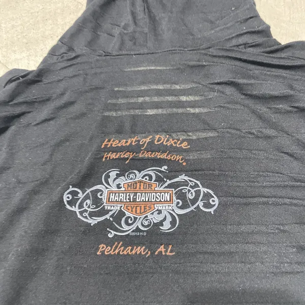 Harley Davidson Black Long Sleeve Top w/ Hoodie Pelham AL SZ L Motorcycle - Image 11