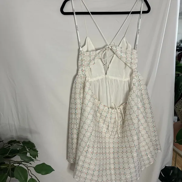 For Love & Lemons Jodi Tencel Eyelet Strappy Mini Dress White Size Large - Image 5