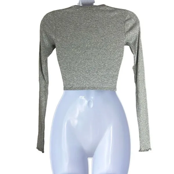 Skin Andreea Ali 0 XS Crop Top Gray Organic‎ Pima Cotton Ribbed Long Sleeve NWT - Image 2
