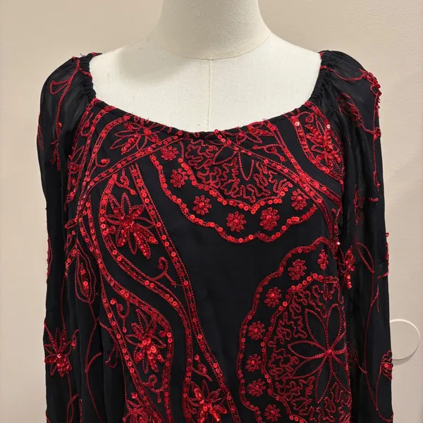 Free People My Beloved Georgette Mini Dress Black Red Sequin Embroidered Fairy 8 - Image 6