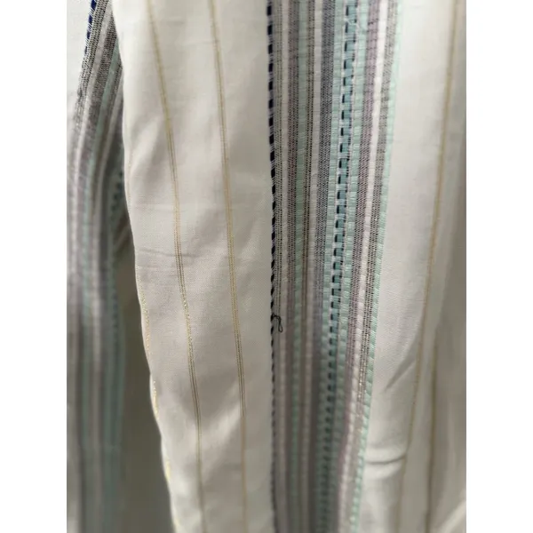 Krazy Kat Pants Womens Sze Med Ivory Blue Metallic Striped Wide Leg Pull On - Image 2