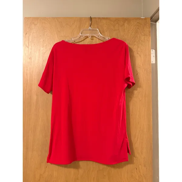 Lauren Ralph Lauren Boat Neck Top Womens Size M Red Short Sleeve Viscose - Image 2