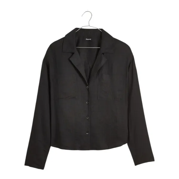 Madewell -534 Resort Long-Sleeve Shirt Black 100%‎ Ramie Size Medium - Image 5