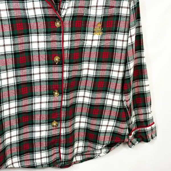 Lauren Ralph Lauren Small Plaid Pajama Set Green Red Christmas‎ Flannel 1134 - Image 7