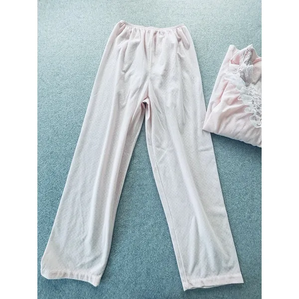 VTG 70s 80s Val Mode Pink 2PC Pajama Set Lace Yoke Cottagecore Coquette Medium - Image 9