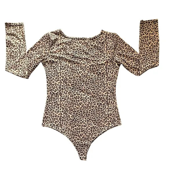 Long Sleeve Bodysuit‎ Womens Leopard Animal Print Scoop Neck Chic Fashion - Image 6