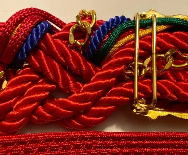 Vintage stretch red belt with gold buckle - Image 3