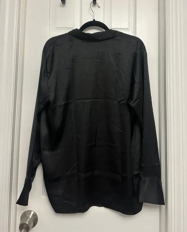 Black Satin Button Down Blouse - Image 3