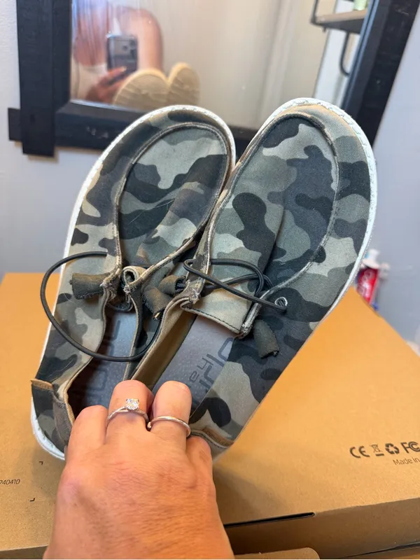 Hey Dude Wally Camouflage Slip-On Flats in Green and Tan - Image 2