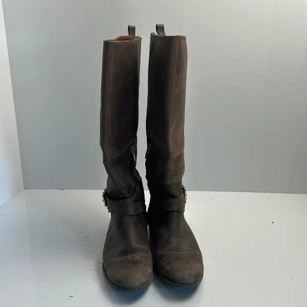 Enzo‎ Angiolini Brown Leather Tall Riding Boots Buckle Strap Size 7.5M - Image 2
