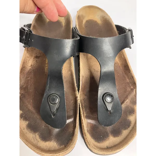 Birkenstock Gizeh Sandals Womens 40 Black Fair Thong Cork Footbed T-Strap - Image 7