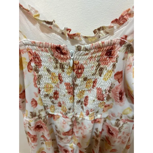Abercrombie & Fitch Floral Tie-Shoulder Midi Dress White Peach XS Smocked Back‎ - Image 4