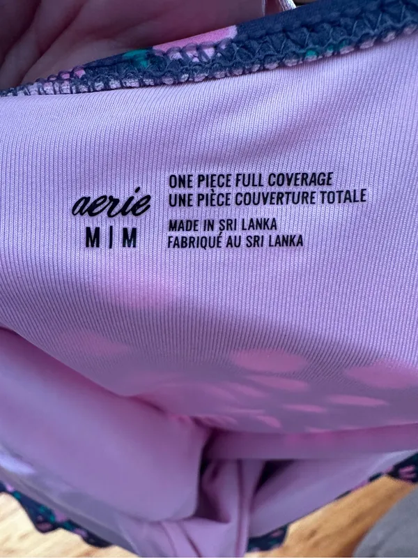 Aerie One Piece Swimsuit Medium Floral Ruffle V Neck Pink Green Bathing Suit - Image 5