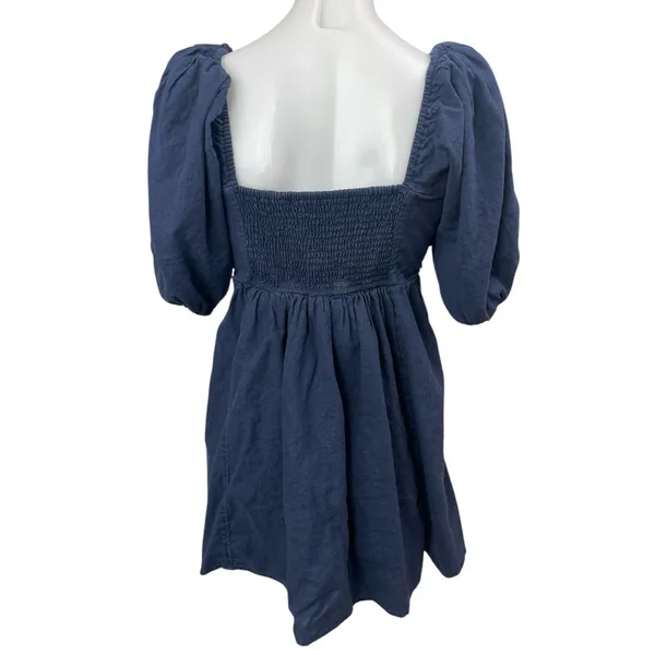 Abercrombie & Fitch Blue Short Puff Sleeve Square Neck Mini A-Line Dress Size MP - Image 2