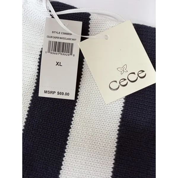 Cece‎ Sweater Women XL Striped Blue White Boxy Nautical Beach Casual Preppy New - Image 5