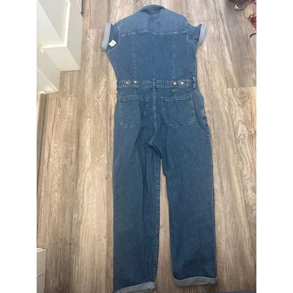 Gap Women Blue Denim Utility Jumpsuit Short Sleeve Button Front Romper Size 10 - Image 9