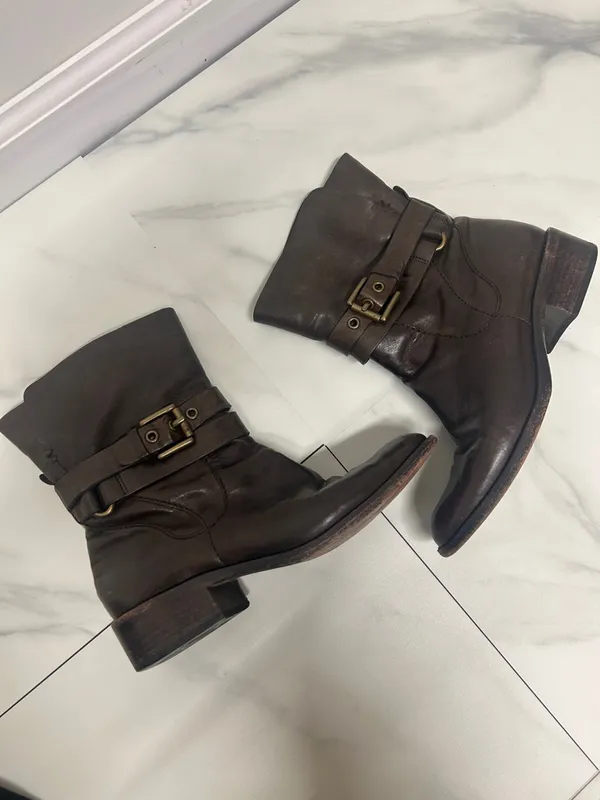Coach‎ Brown Leather Ankle Boots Buckle Strap Moto Slouchy Festival Size 6.5B - Image 8