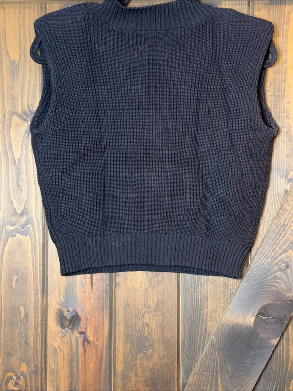 Pistola Bella Sleeveless Shoulder Pad Rib Knit Sweater Vest Minimalist Preppy S - Image 3