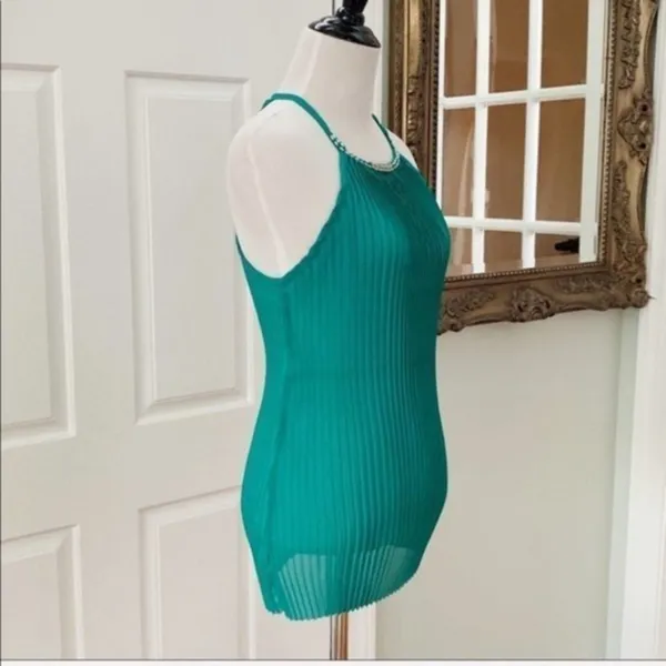Halter Top Pleated Sheer Green Color Scoop Neck - Image 4
