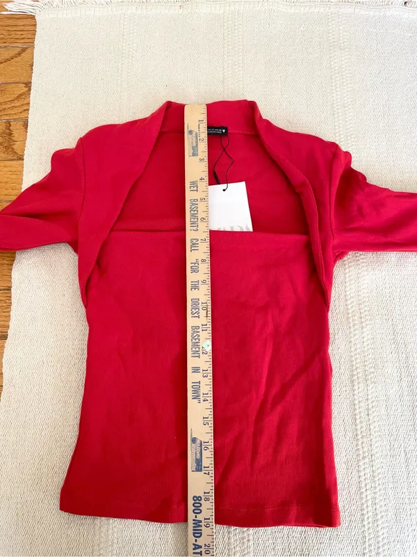 Zara Y2K Cotton Square Neck Ribbed Long Sleeve Top Red Orange Size S Stretch - Image 6