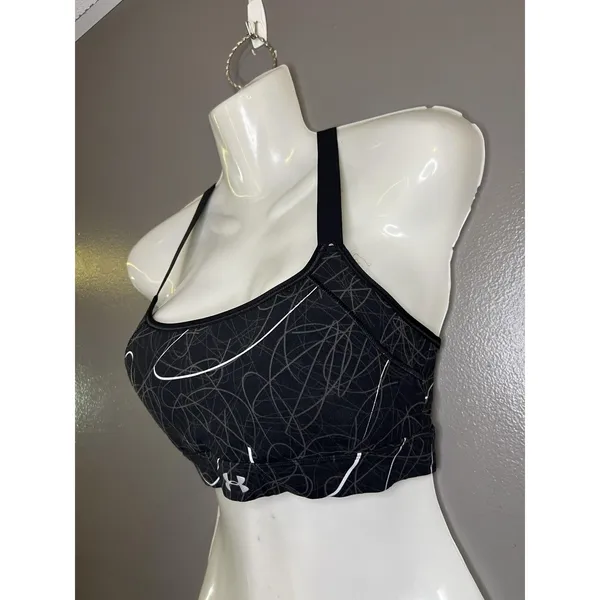 Under Armour Sports Bra Womens Small Black Print Racerback Padded Stretch - Image 3