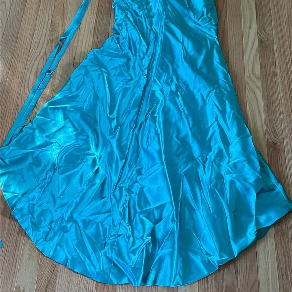 Formal Gown Womens 6 Blue Satin Strapless Slit Dress Evening Bridesmaid Wedding - Image 7