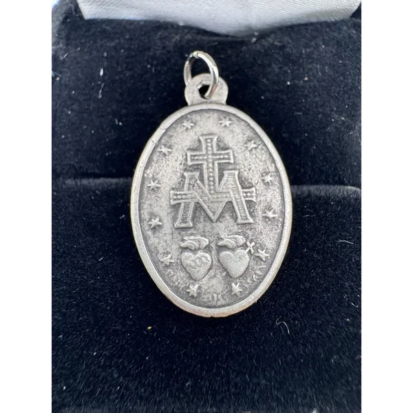 Silver‎ Tone Miraculous Medal Virgin Mary Pendant Vintage Catholic Charm - Image 4