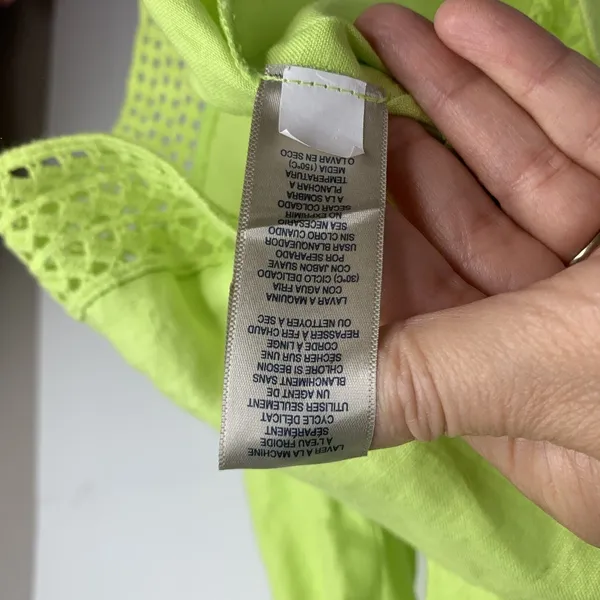 Rafaella Size S Linen Tunic Top Shirt Roll Tab Sleeve Neon Green Button Front - Image 8