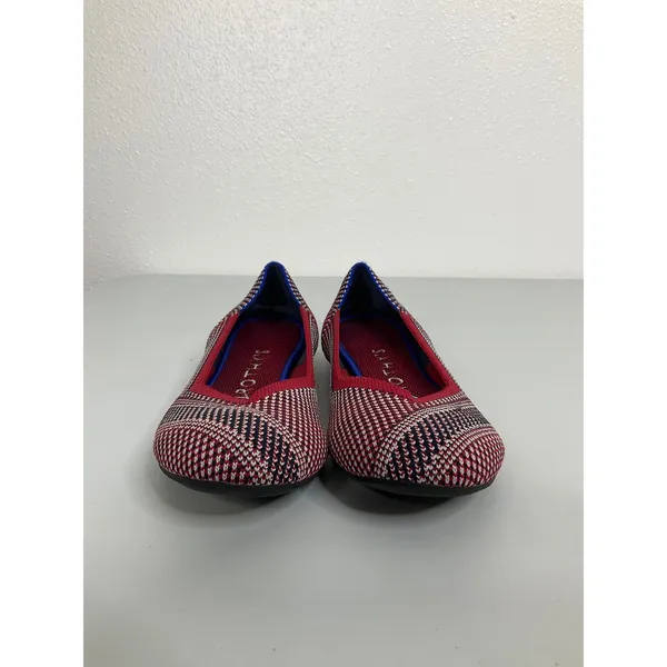 Rothys The Flat Womens 6 Red White Blue Patterned Knit Round Toe‎ Ballet Flats - Image 2