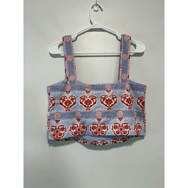 Hill House The Clara Boxy Crop Square Neck Top in Poppy Damask Stripe Size Large - Image 5
