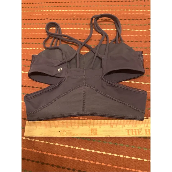 Lululemon Exquisite Strappy Cut-Out Long Bra Nightfall Plum Mesh Size 2 Cut Outs - Image 3