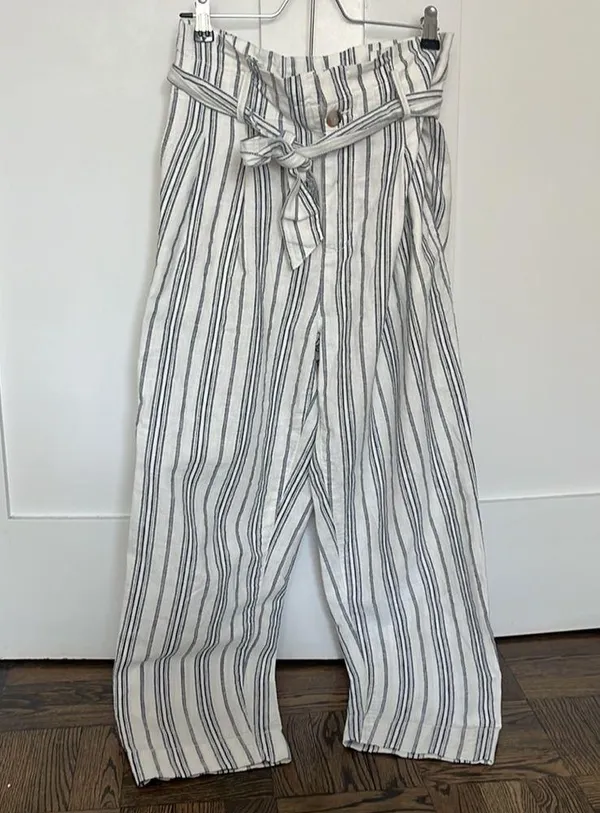 Madewell Linen-Cotton Paperbag Pants in Dark Baltic Stripe - Image 4