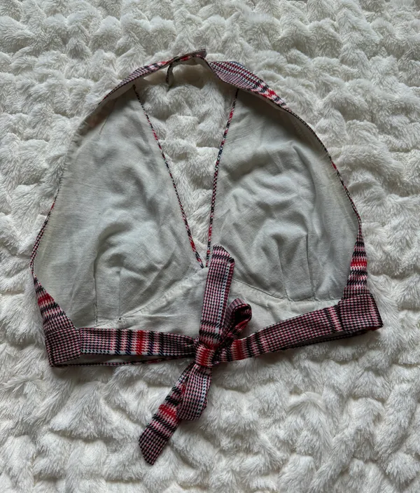 Red, White, Blue Plaid Vintage Halter Crop Top - Image 5
