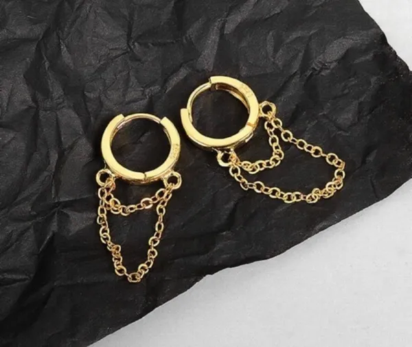 18K Gold Plated Tassel Chain Dangle Drop Earrings for Women - Image 2