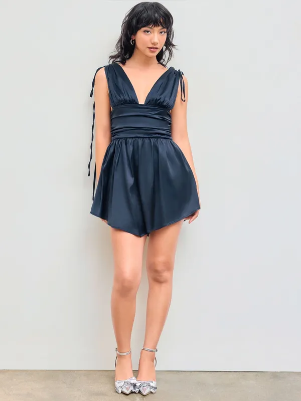 NWT Cider Solid Satin Ruched Mini Dress – Navy Blue – XL - Image 3