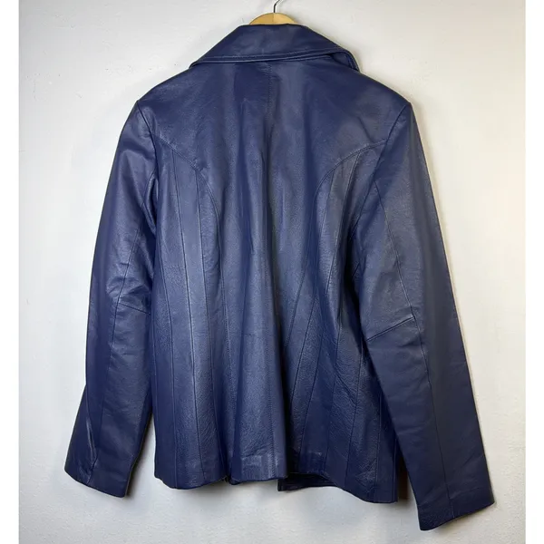 East 5th Women’s 100% Leather Jacket blue medium moto y2k retro fitted - Image 7